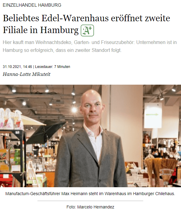 2021-11-05 13_36_57-Einzelhandel Hamburg_ Edel-Warenhaus Manufactum eröffnet zweite Filiale – Hambur Hamburger Abendblatt, Manufactum-Geschäftsführer Max Heimann , Foto: Marcelo Hernandez